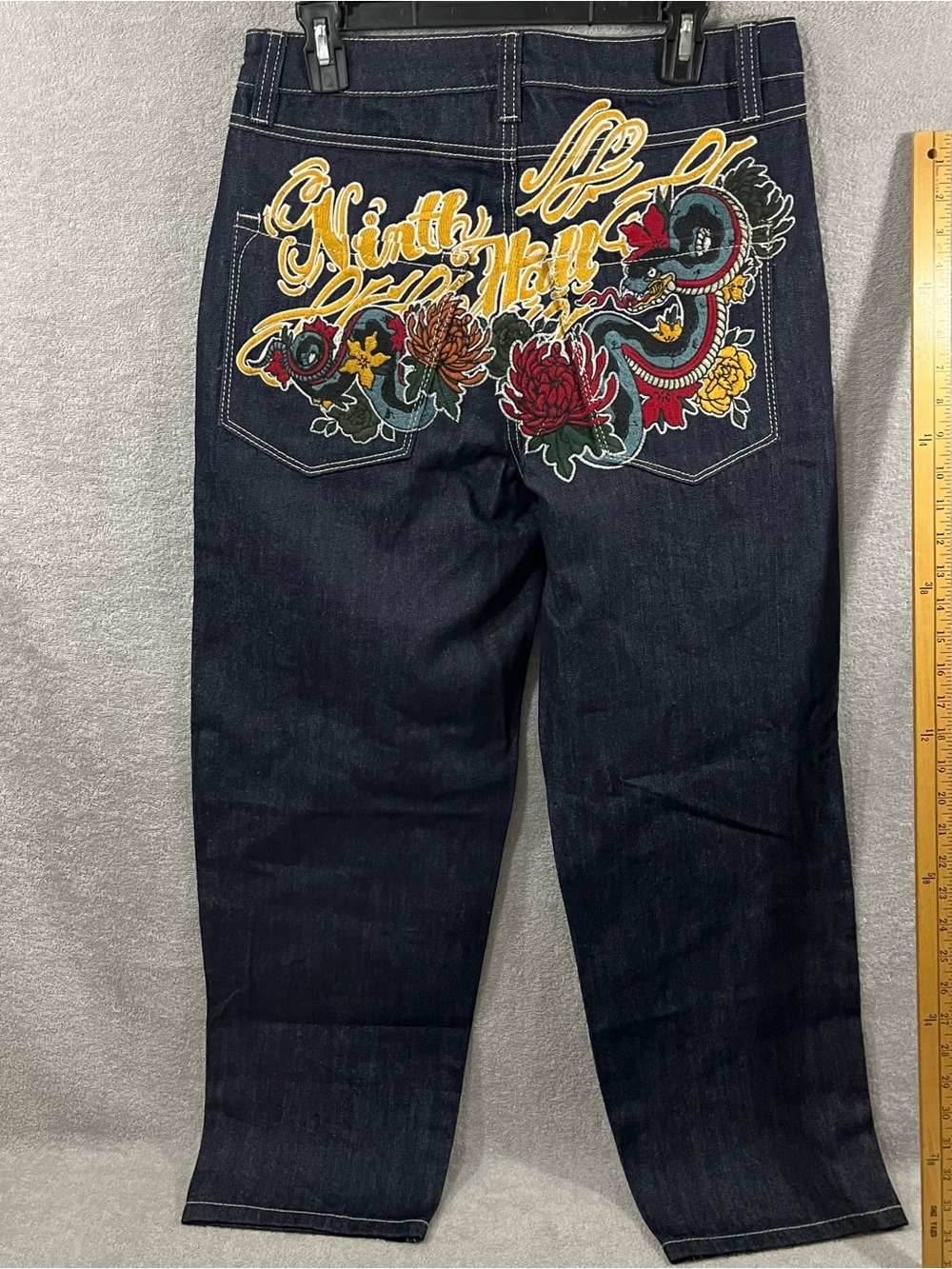 Ninth Hall Jeans Mens 30x29 Indigo  Ambush Embroidered Snake Graffiti Baggy